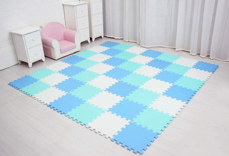 meiqicool Playspot Foam Play Mat for Baby, Grey/Cream,White,Blue and Green 55.9" X 44.9"101107108 - Image 5